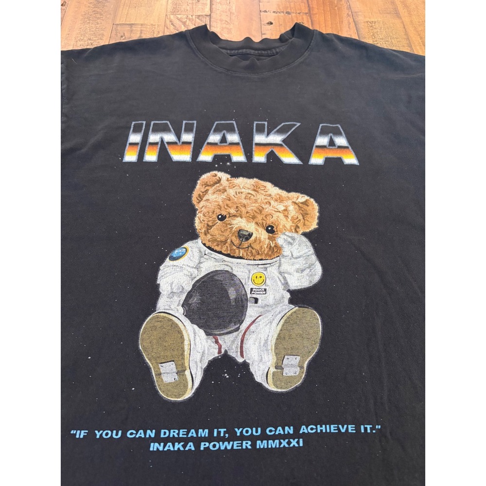 Inaka Power Astronaut Teddy Bear Graphic T-Shirt Black Mens Large MMXXI
